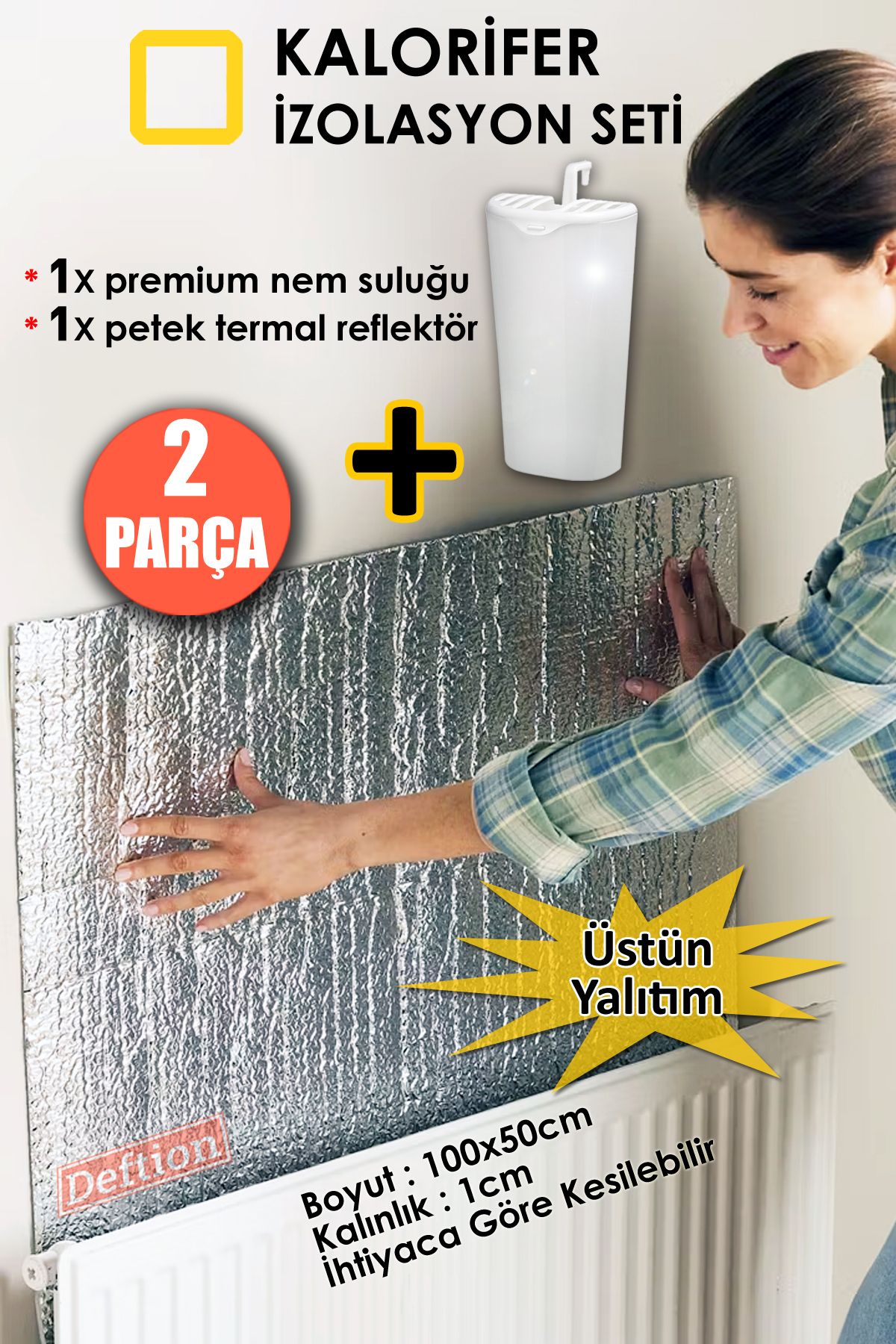 Deftion Premium Petek Suluğu ve Kalorifer Arkası Isı Yalıtım İzolasyon Termal Reflektör Seti 100x50 cm