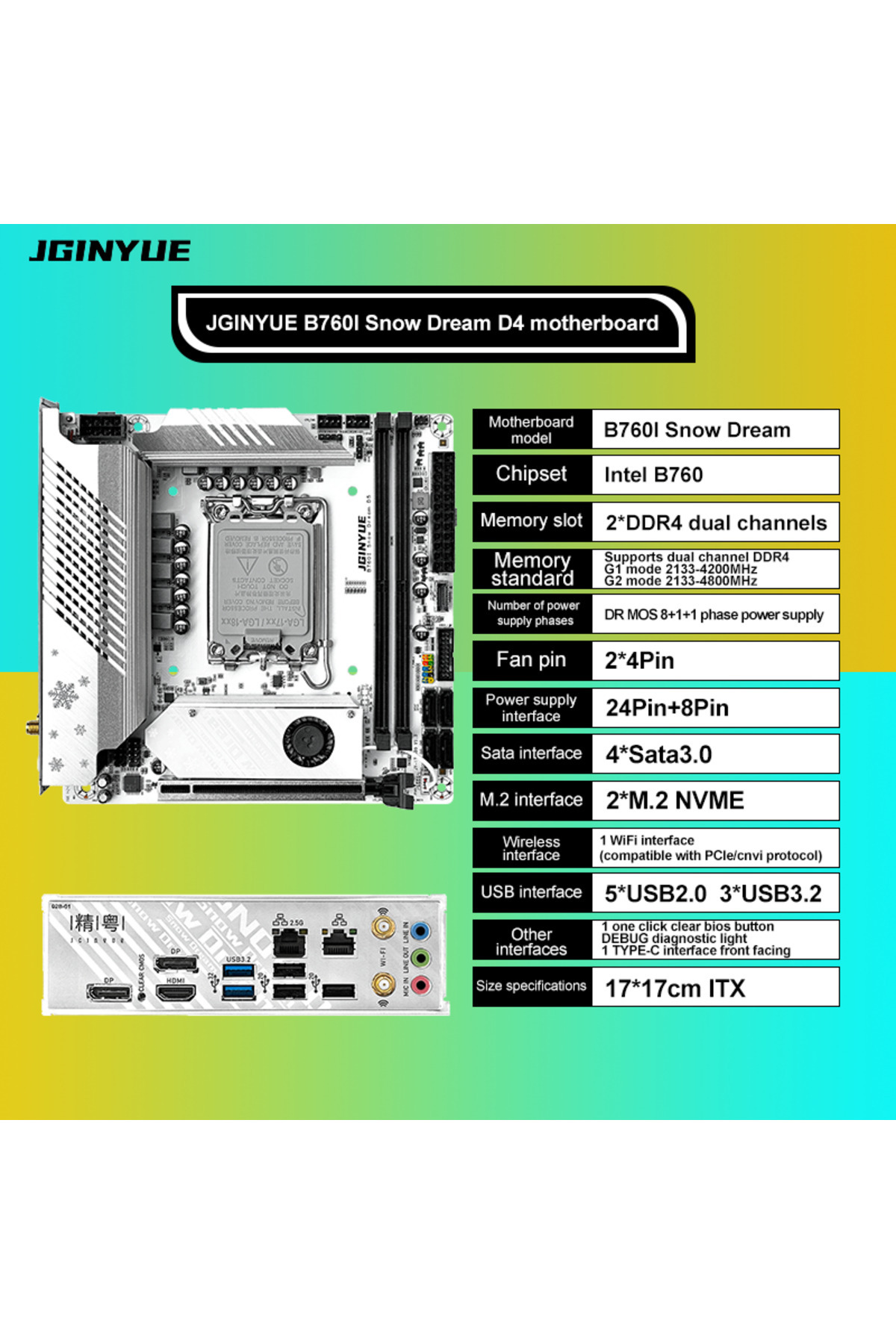Choice-Motherboards Jginyue B760i Motherboard Lga 1700 Support Intel Core I3/i5/i7/i9 12th 13th Ddr4 Memory 1