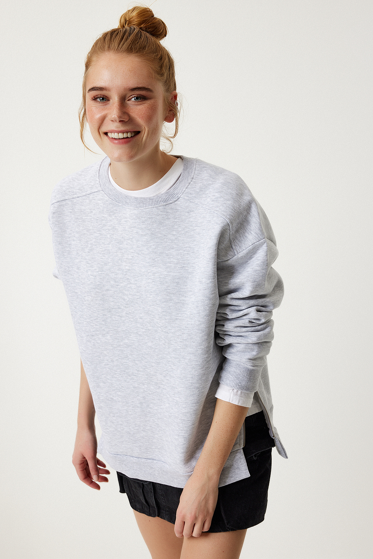 Lovelyİstanbul Fermuar Detaylı Şardonlu Sweatshirt Gri Lub0003 görsel 2
