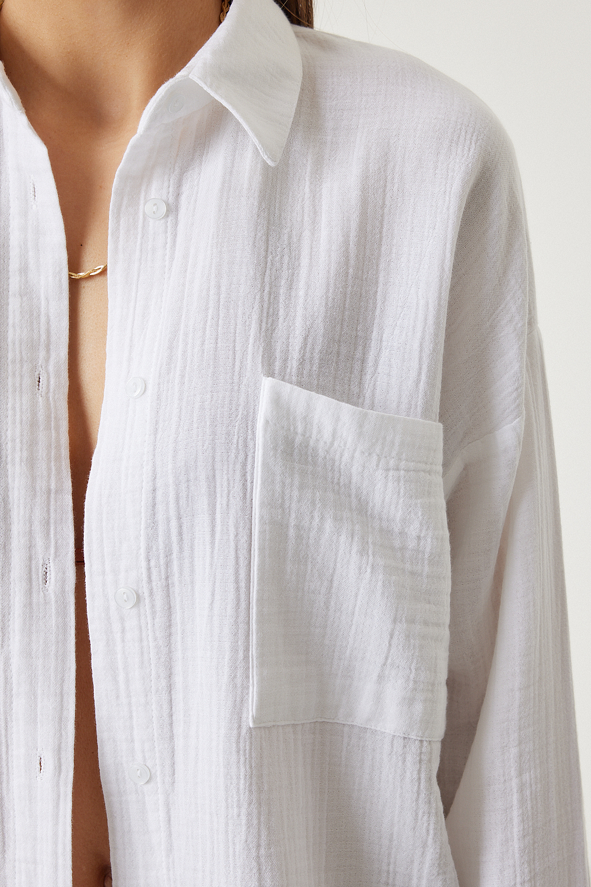 Lovelyİstanbul  Oversize Basic Müslin Gömlek BEYAZ LMX0002 - Görsel 5