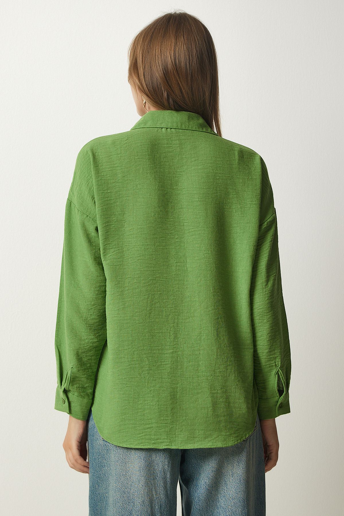 Lovelyİstanbul-Cămașă oversize din in verde închis - Ldd0009 5