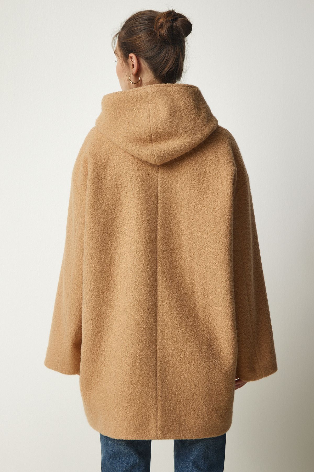 Lovelyİstanbul-Hooded Shepherd Boucle Coat - Buttoned, Lto0021 6