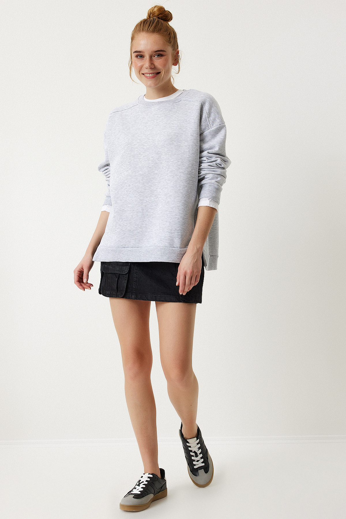 Lovelyİstanbul Fermuar Detaylı Şardonlu Sweatshirt Gri Lub0003 görsel 4