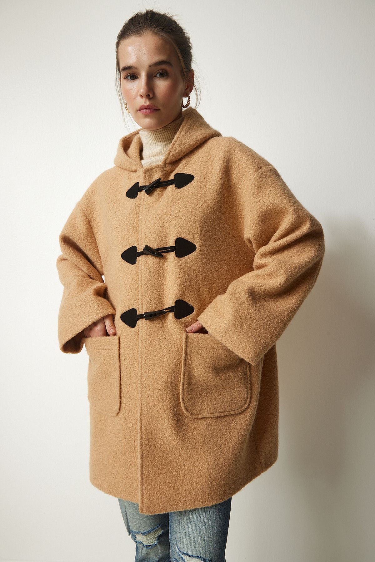 Lovelyİstanbul-Hooded Shepherd Boucle Coat - Buttoned, Lto0021 3