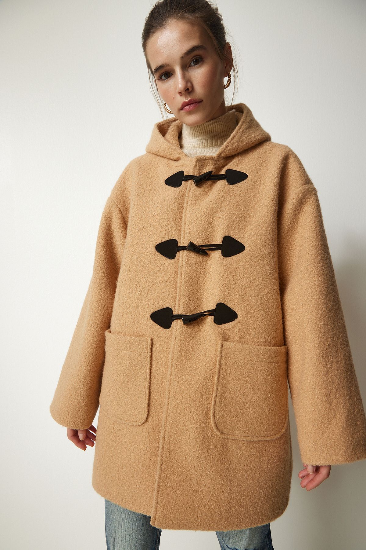 Lovelyİstanbul-Hooded Shepherd Boucle Coat - Buttoned, Lto0021 2