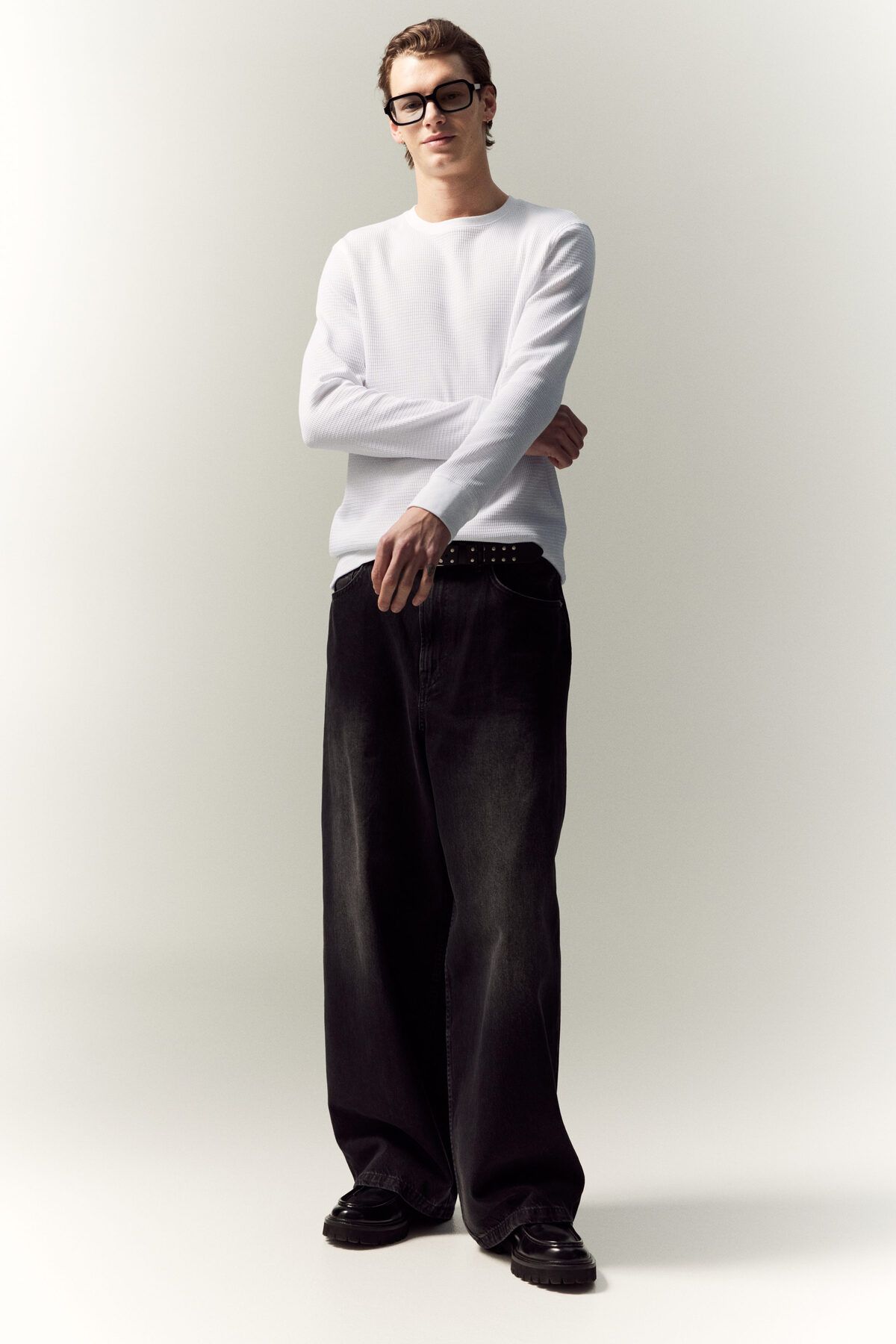 تی شرت سفید مردانه لانه زنبوری اورجینال H M H&M