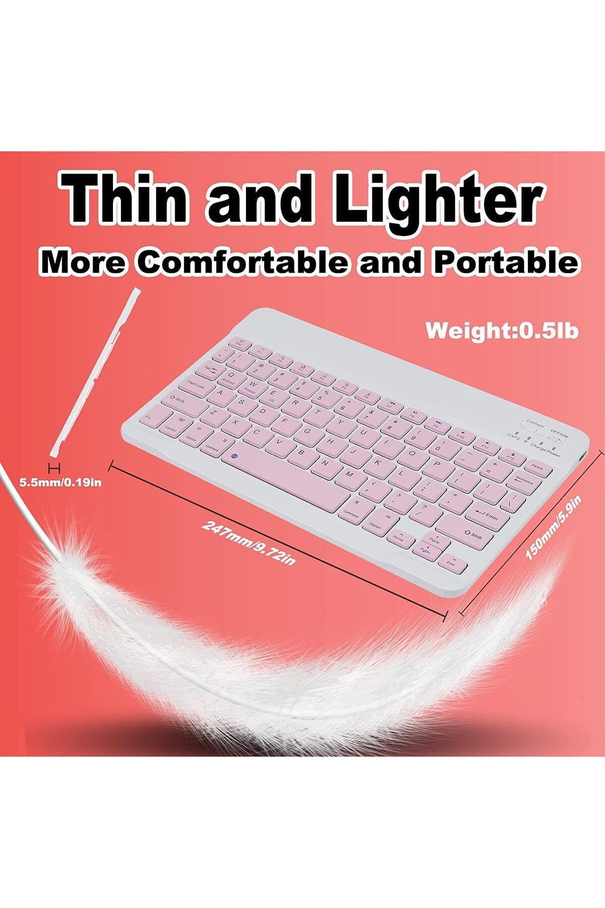 fulina-Wireless Keyboard and Mouse Bluetooth,Rechargeable Wireless Mouse Keyboard Set,Pink,10 inch 4