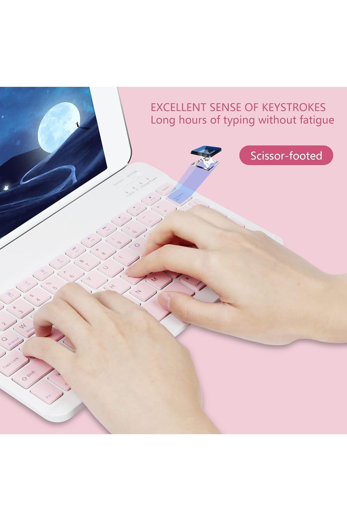 fulina-Wireless Keyboard and Mouse Bluetooth,Rechargeable Wireless Mouse Keyboard Set,Pink,10 inch 7