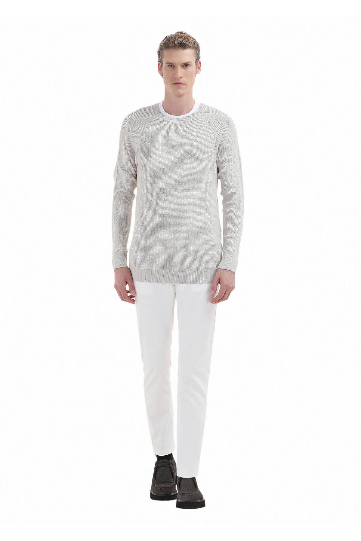 Ramsey-Crew Neck Jacquard Stone Knitwear 2