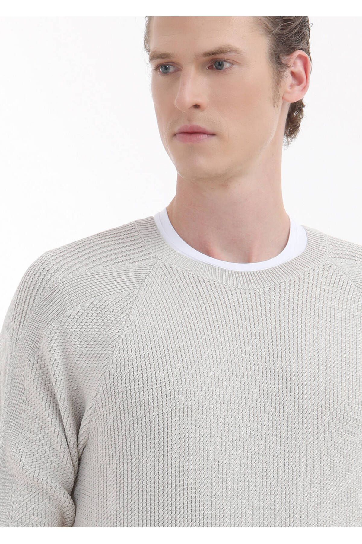 Ramsey-Crew Neck Jacquard Stone Knitwear 3