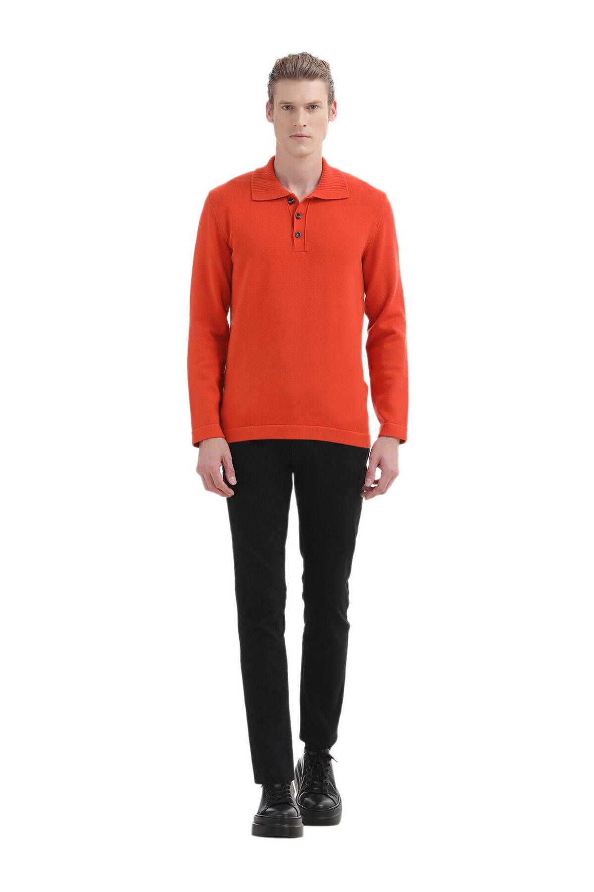 Ramsey-Orange Plain Knitted Knitwear - Half Turtleneck 2