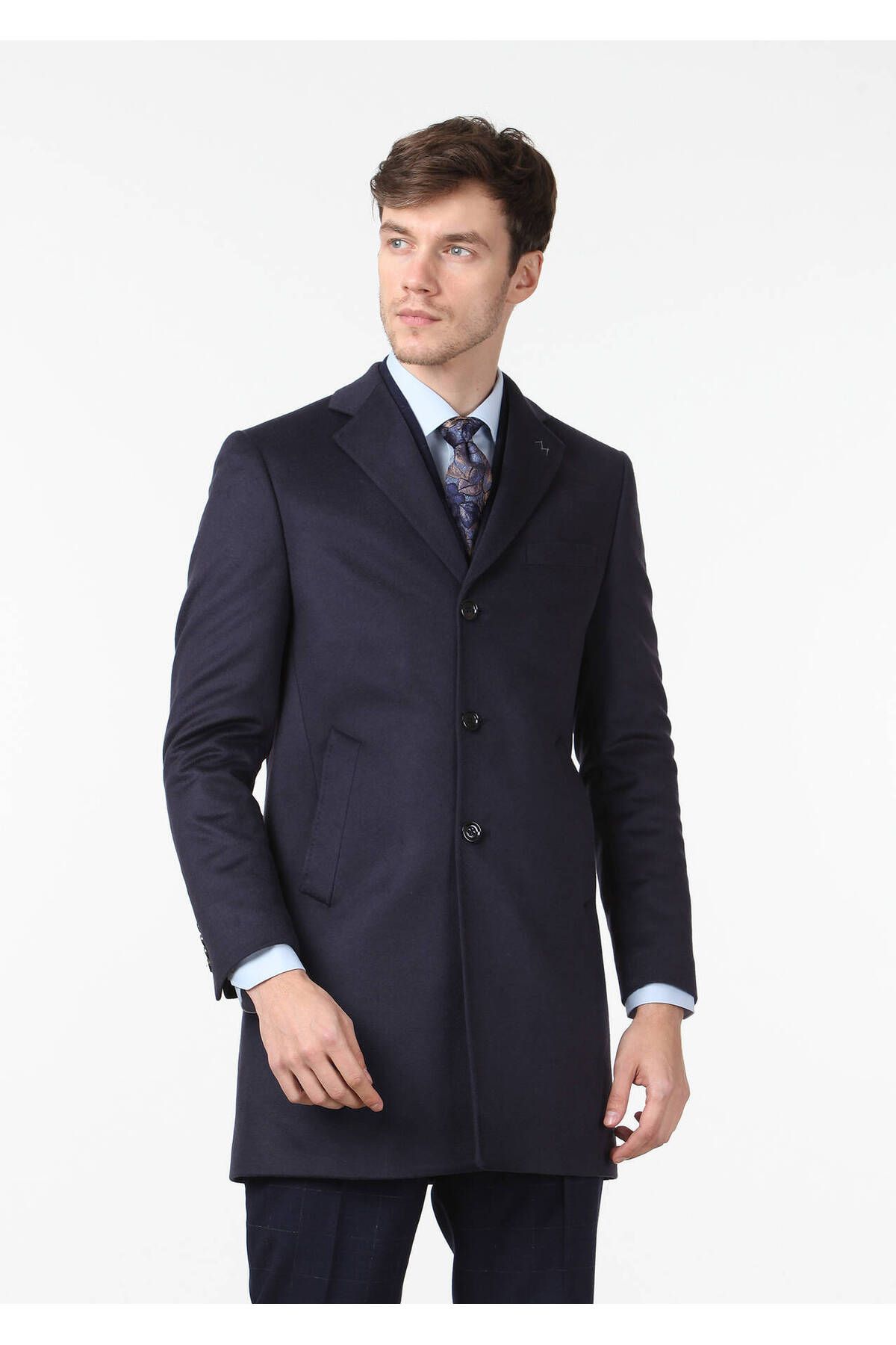 Ramsey-Navy Blue Weaving Overcoat 1