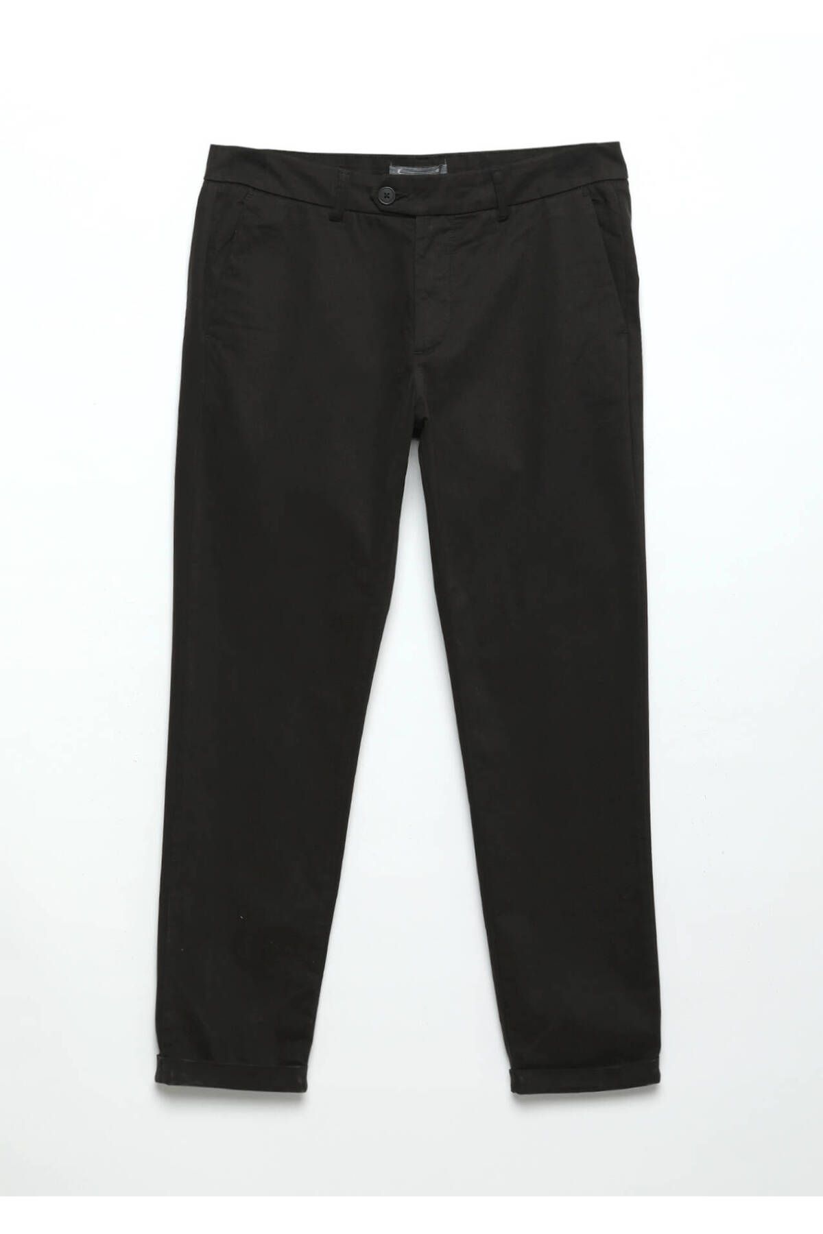 Ramsey-Black Plain Weave Regular Fit Casual Cotton Blend Trousers 1