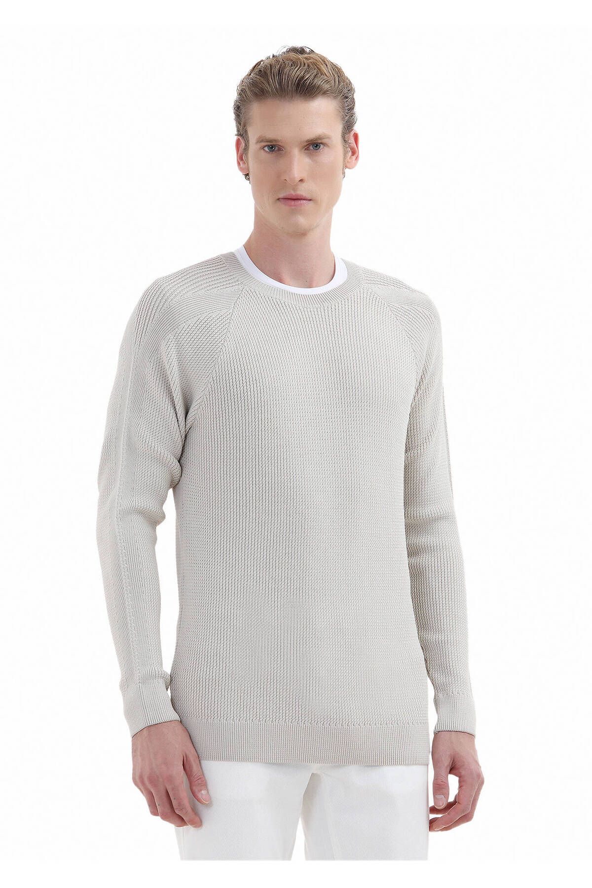 Ramsey-Crew Neck Jacquard Stone Knitwear 1