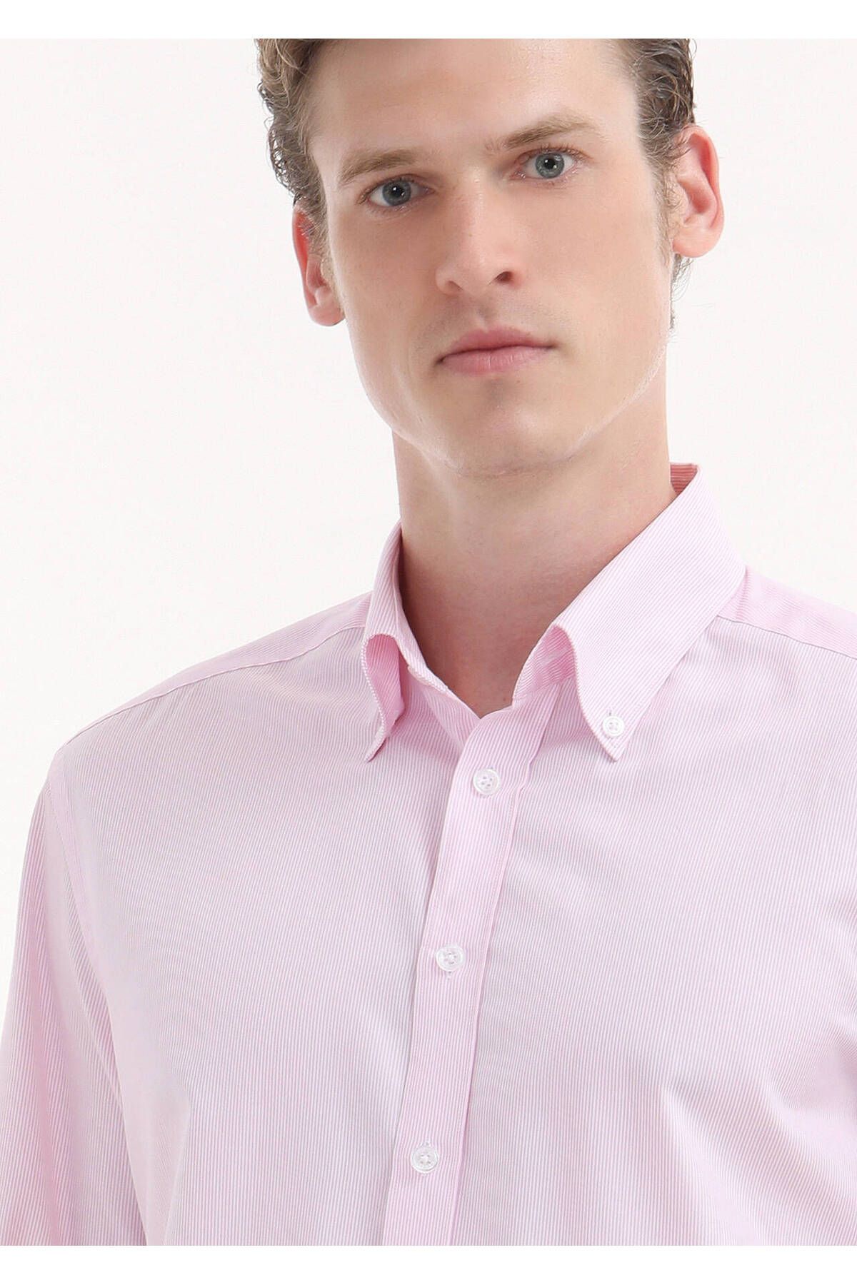 Ramsey-Pink Striped Regular Fit Woven Classic 100% Cotton Shirt 3