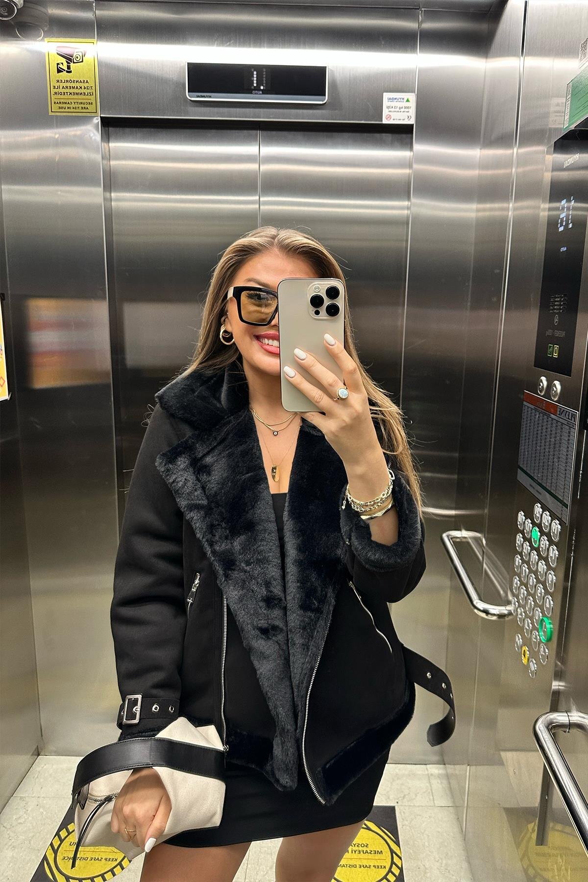 VESS MODA  Kadın İçi İpek Kürklü Siyah Süet Biker Mont - Görsel 6