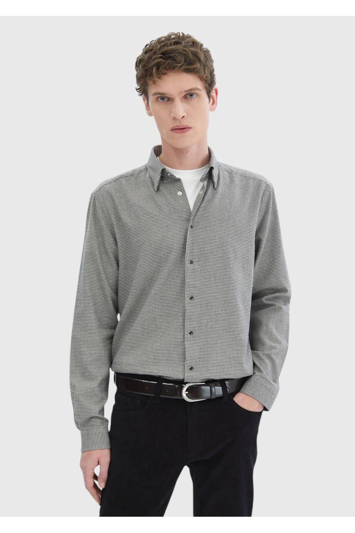 Ramsey-Dark Gray Patterned Casual Fit Woven Casual 100% Cotton Shirt 1