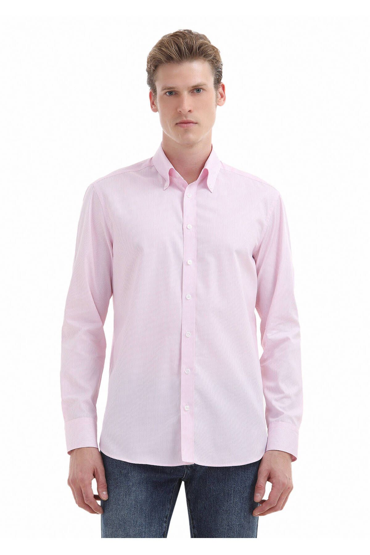 Ramsey-Pink Striped Regular Fit Woven Classic 100% Cotton Shirt 2