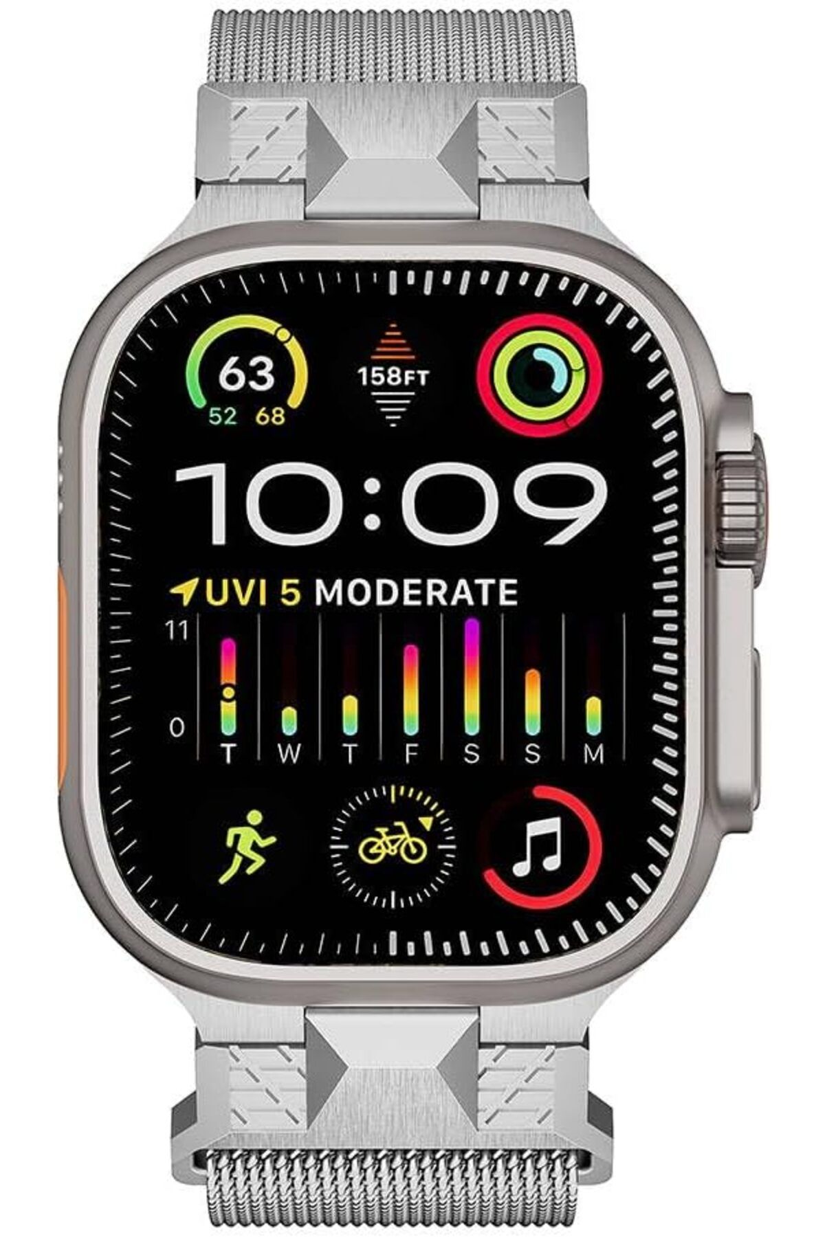STOREMAX daliashops İle Uyumlu Watch Ultra 49mm KRD-107 Metal Hasır Kordon Gümüş Star Collection 542167