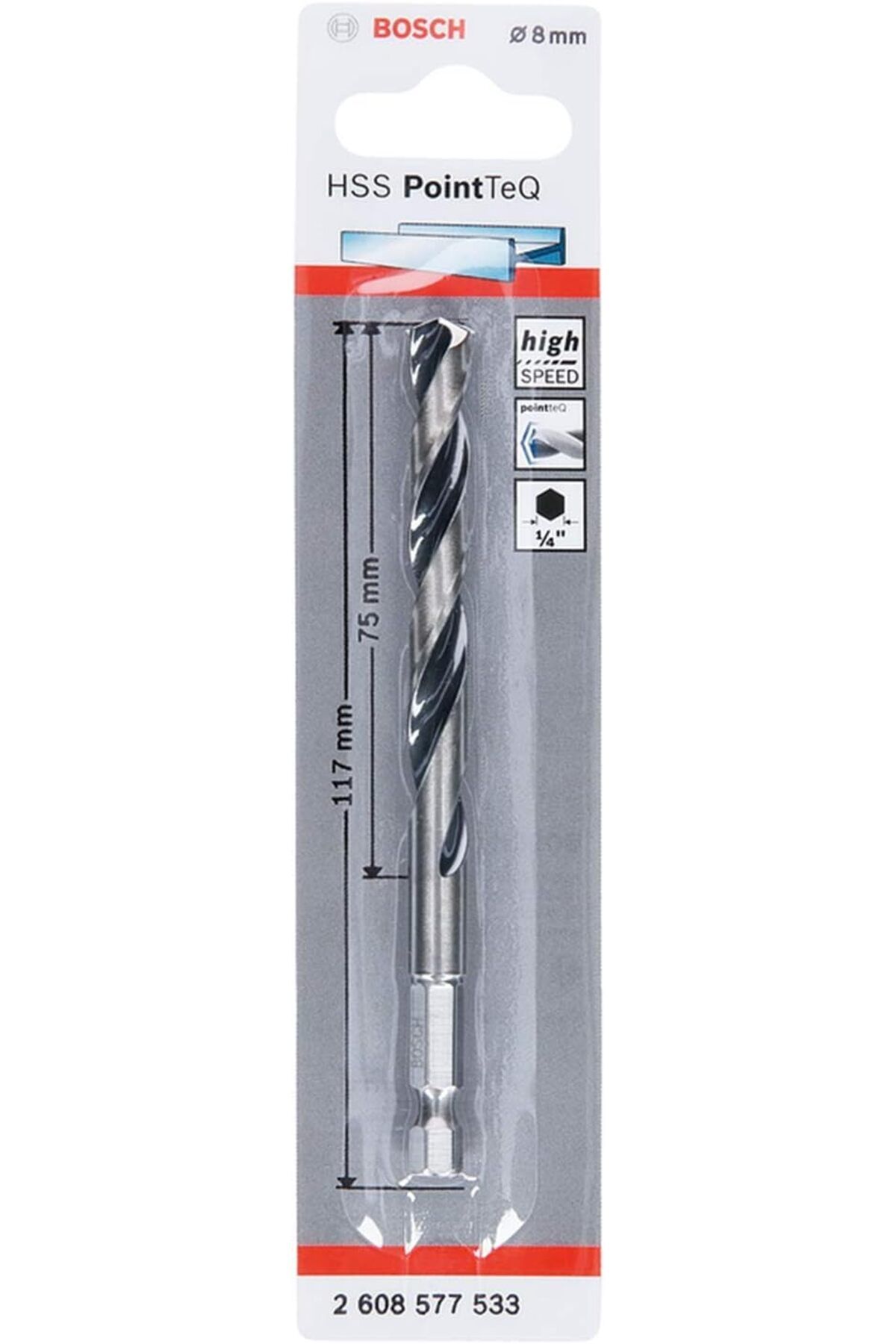 STOREMAX nffashopm Professional Altıgen Şaftlı - PointTeQ - HSS Metal Matkap Ucu 8, 0 * 117mm, Gri storest