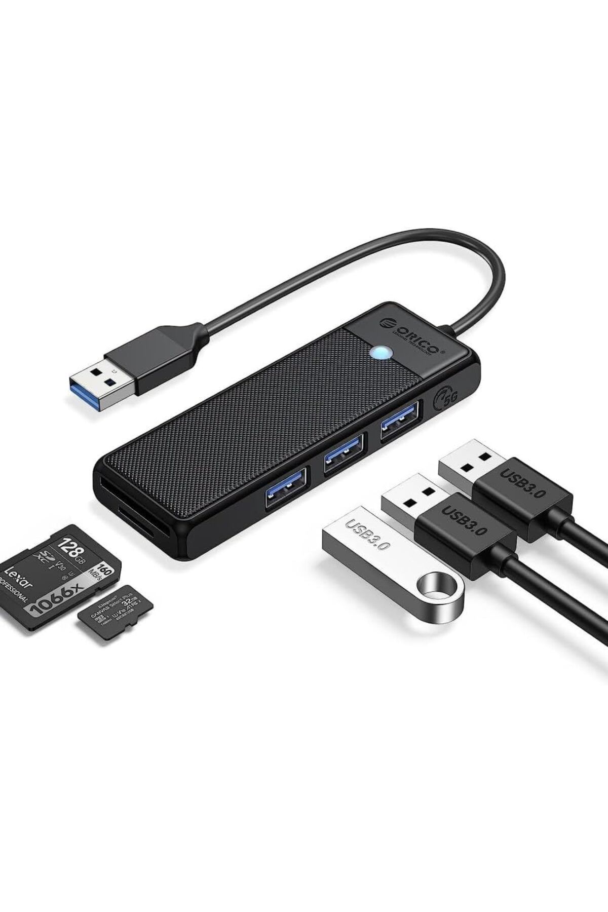 STOREMAX dlshop USB 3.0 to 3.0 TF SD Kart Okuyucu 3 Portlu USB 3.0 Çoklayıcı Adaptör Siyah star 990396