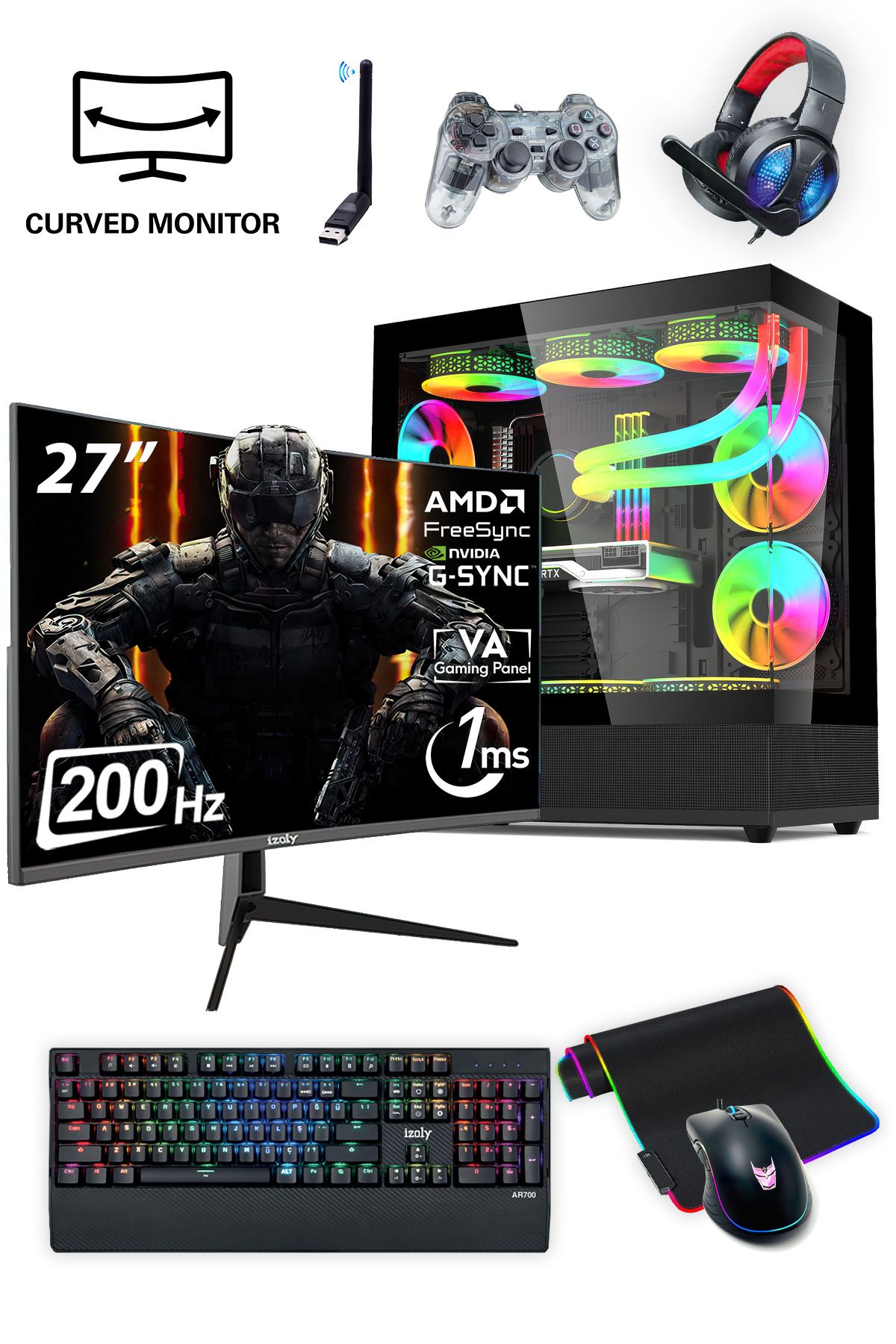 NextGen E-X i5-14400F 32GB 1TB M.2 NVMe RTX 4060 8GB 27" 200HZ 240mm Oyuncu Masaüstü Bilgisayarı
