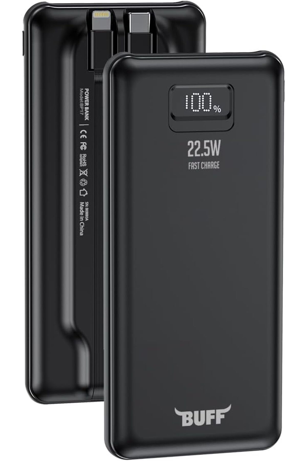 STOREMAX sellbuystore LABS BP17 22.5W 10.000Mah LCD Ekran Dahili Kablolu Taşınabilir Powerbank (Siyah) 105