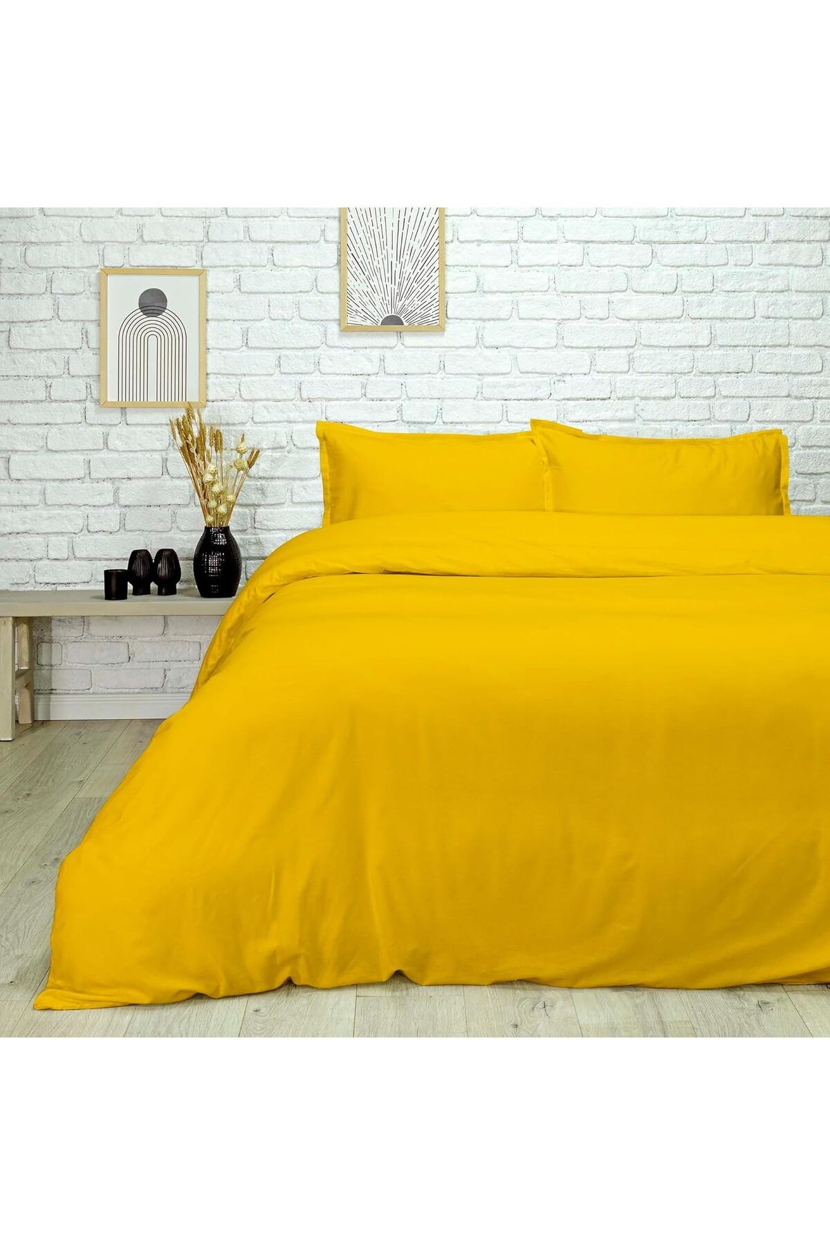 STOREMAX nffashopm Plain Düz%45 Viscoz%55 Pamuk Nevresim Takımı, Sarı, Çift Kişilik storestarx 1051353