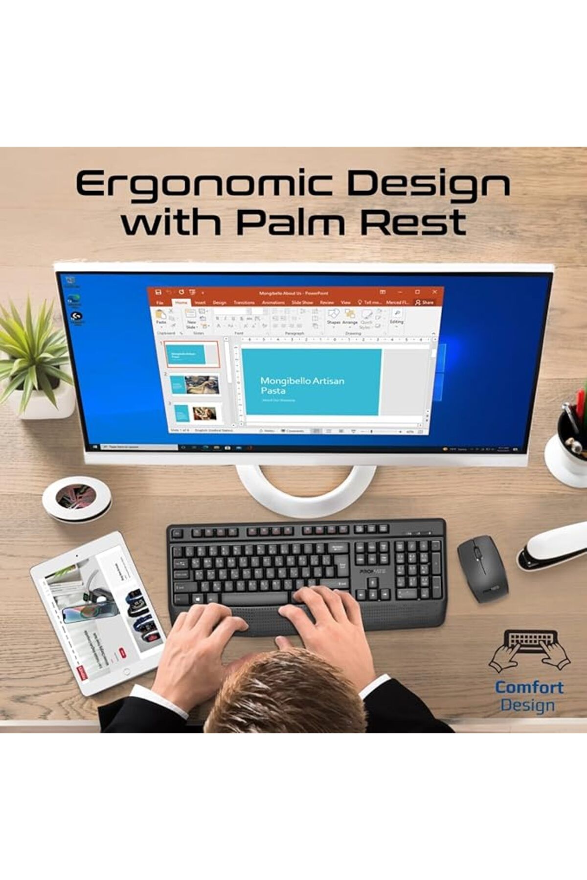 Promate-Wireless Keyboard & Mouse Combo, Ergonomic, 2.4GHz, 1200 DPI, Media Keys for Mac, iMac 4