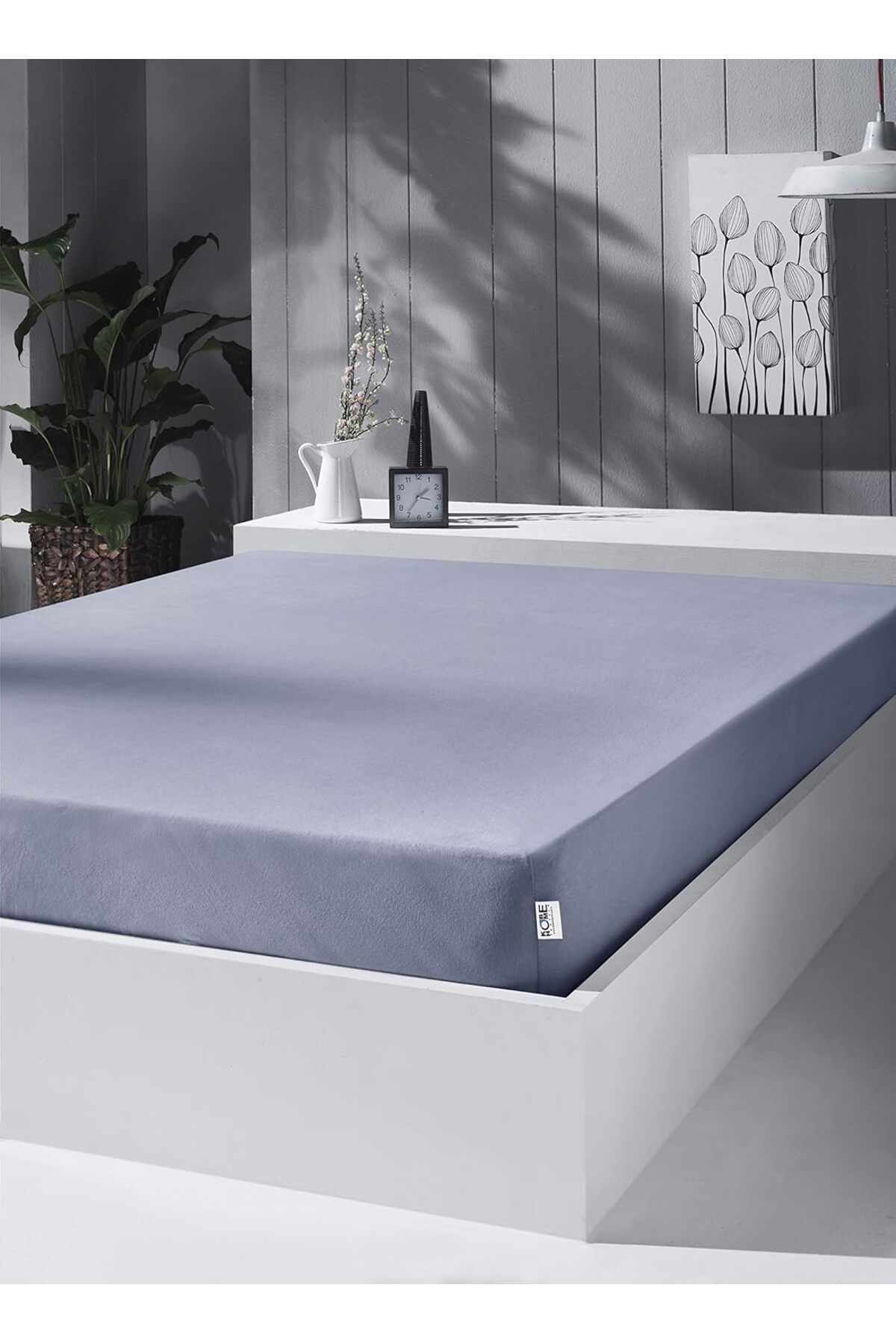 STOREMAX nffashopm Örme Penye Lastikli Çarşaf, Battal Çift Kişilik, Açık Gri, Pamuk-Elastan 230G/M2 st