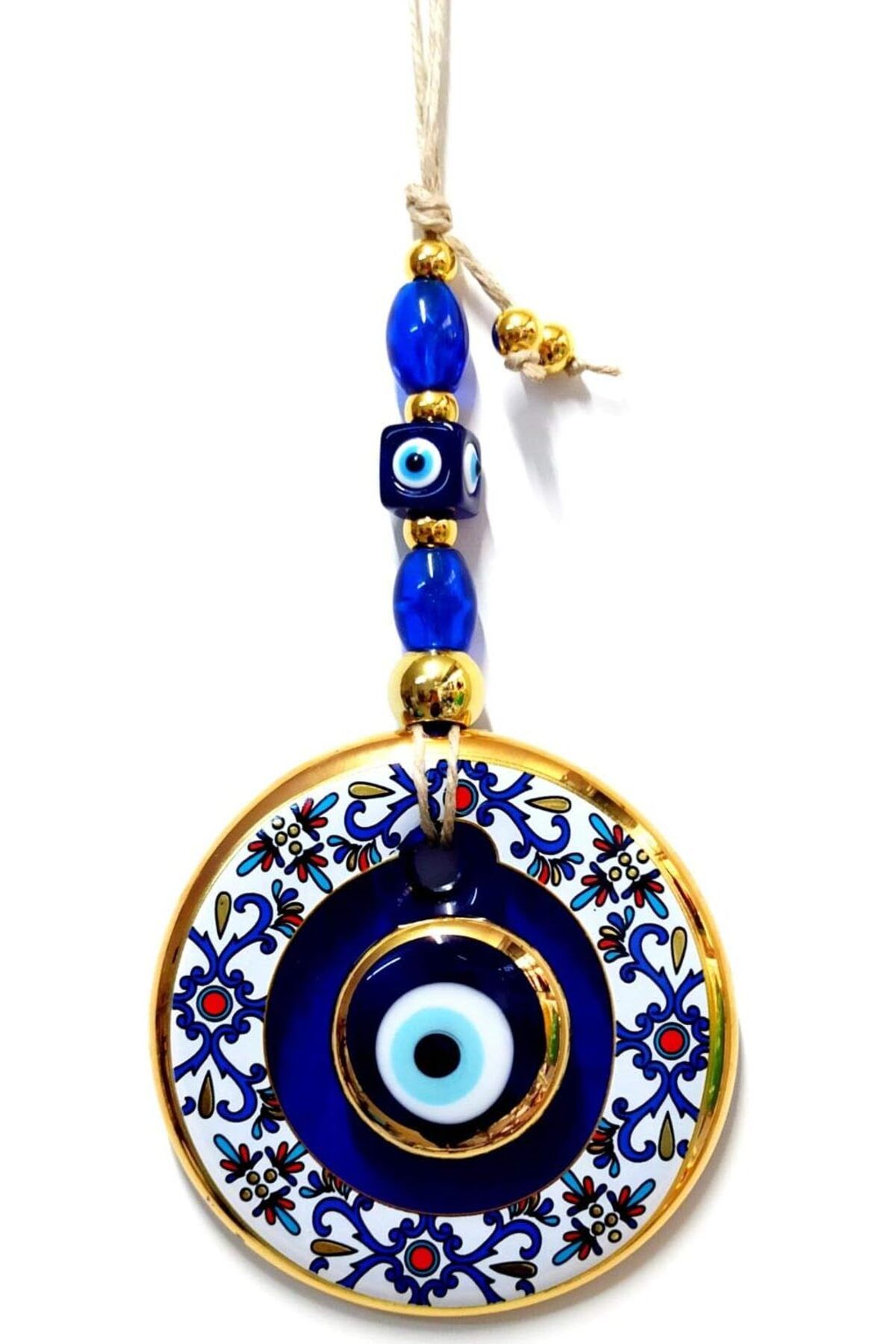 yenibagshop Desenli Nazar Boncuklu Duvar Süsü, Cam El İşçiliği Hediyelik Eşya Altın Yaldızlı Nazar Boncuğu