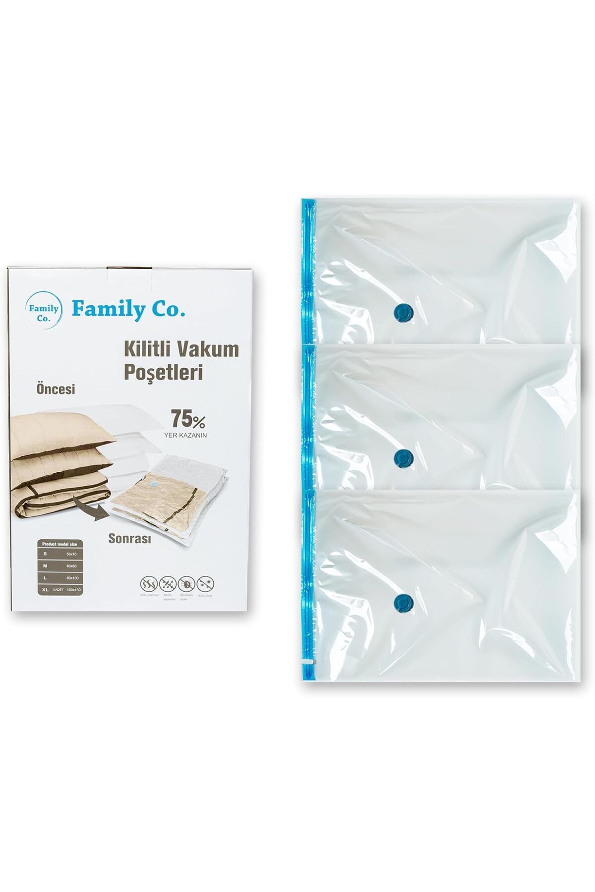 STOREMAX nffashopm Co. Vakumlu Hurç Poşet Setleri 3 Parça 80x100-2, 100x130-1 storestarx 1051353