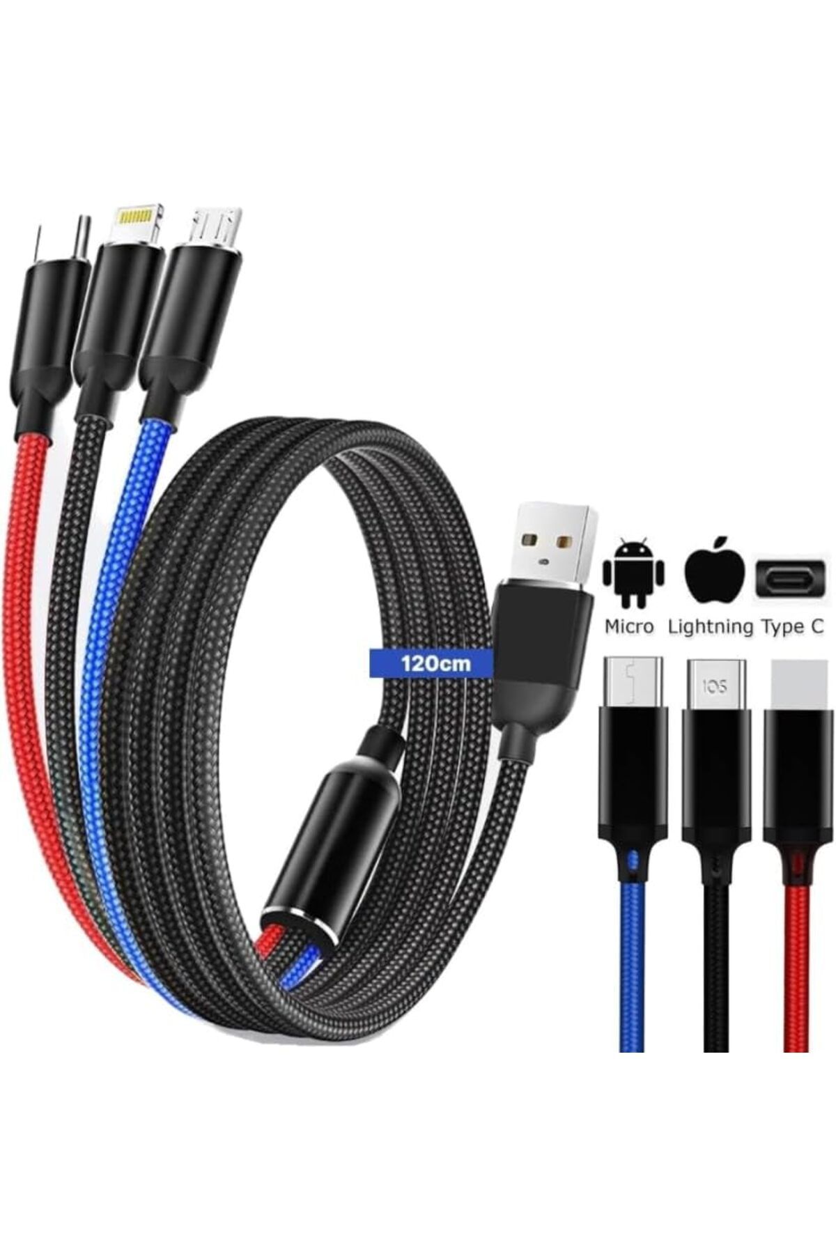 STOREMAX lbstorex ELEKTRONİK Hızlı Şarj ve Data Aktarım Kablosu, 60W - 3A USB A, Type C (Usb c), Micro U