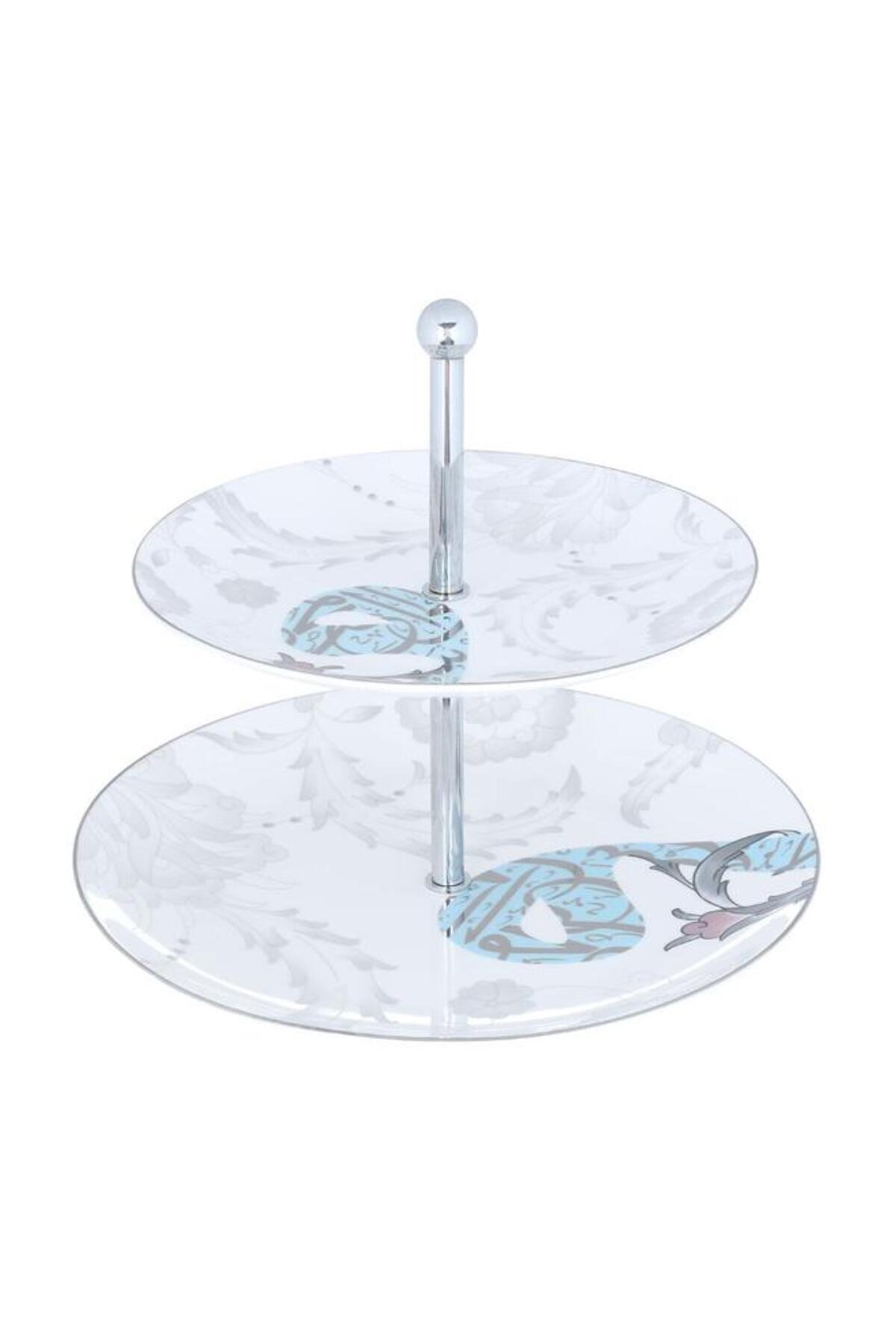 ALSAIF-Porcelain Cake Stand 2 Levels Arabic Letters Pattern White 2