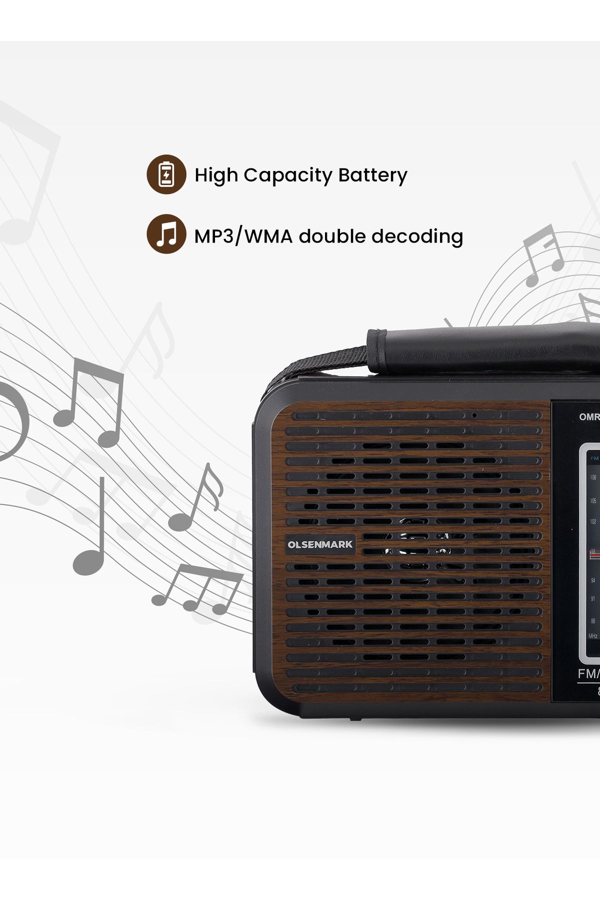 Olsenmark-Rechargeable Radio With Usb Omr1239bt Speaker Music Player Brown/black 2 Year Warranty 3