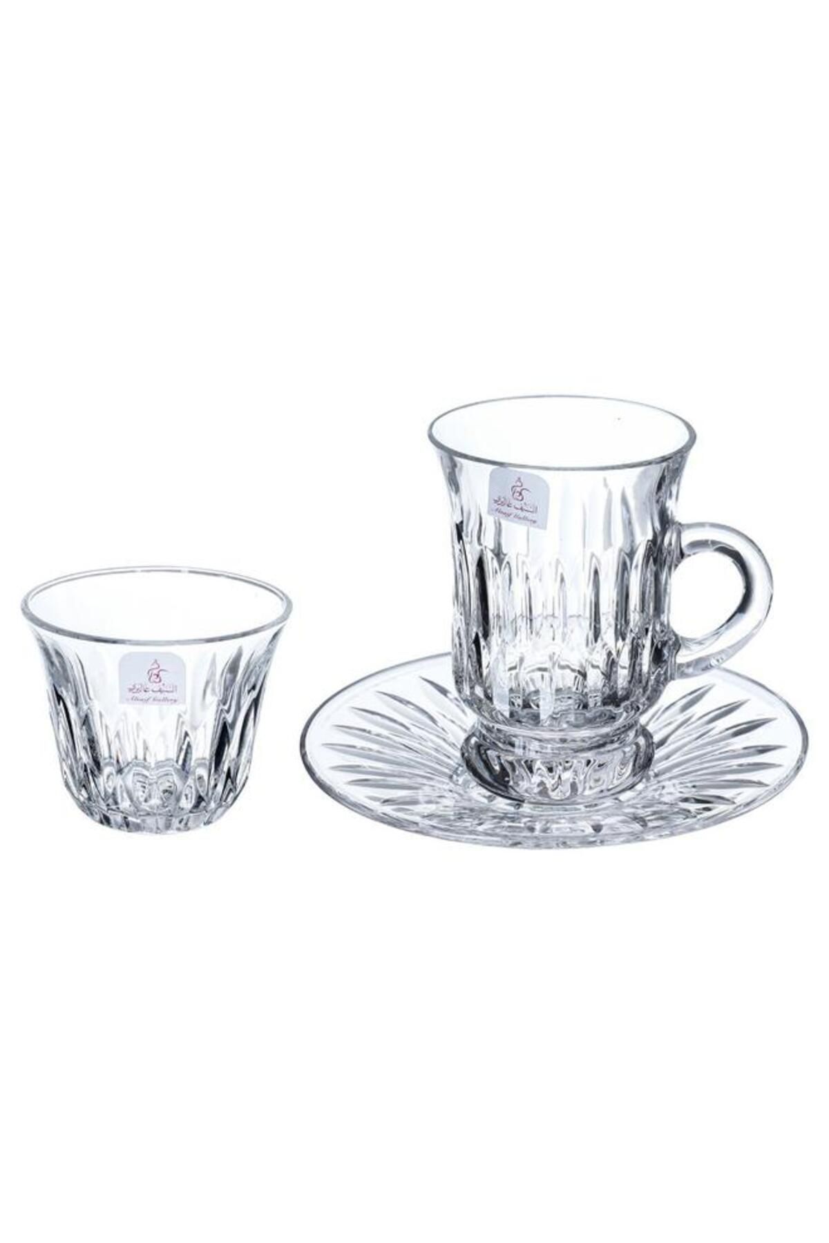 ALSAIF-Bialat Crystal Cups And Saucer Serving Set 18 Pieces Transparent 1