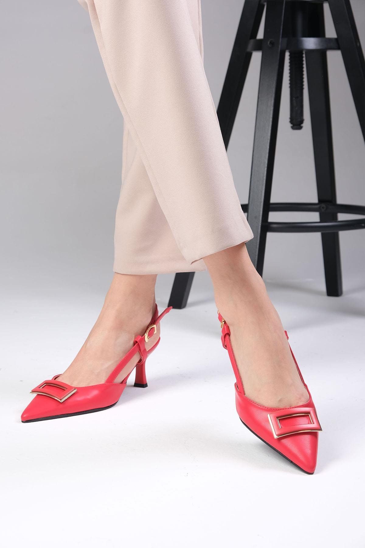 Mio Gusto-Larisa Red Color Women's Heeled Shoes 4