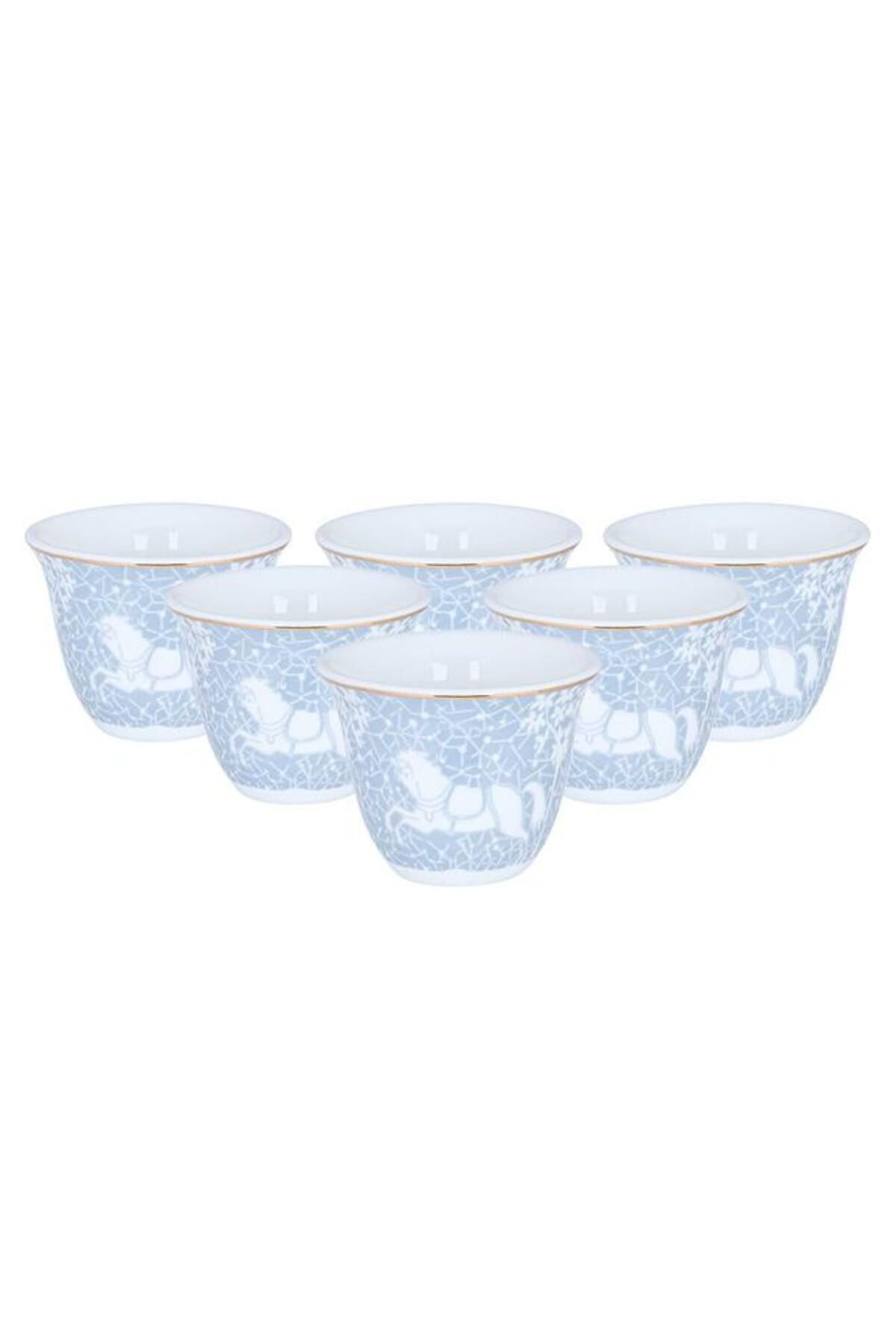 ALSAIF-Arabic Coffee Cups Set 12 Pieces 90 Ml Horse Pattern White/Grey 1