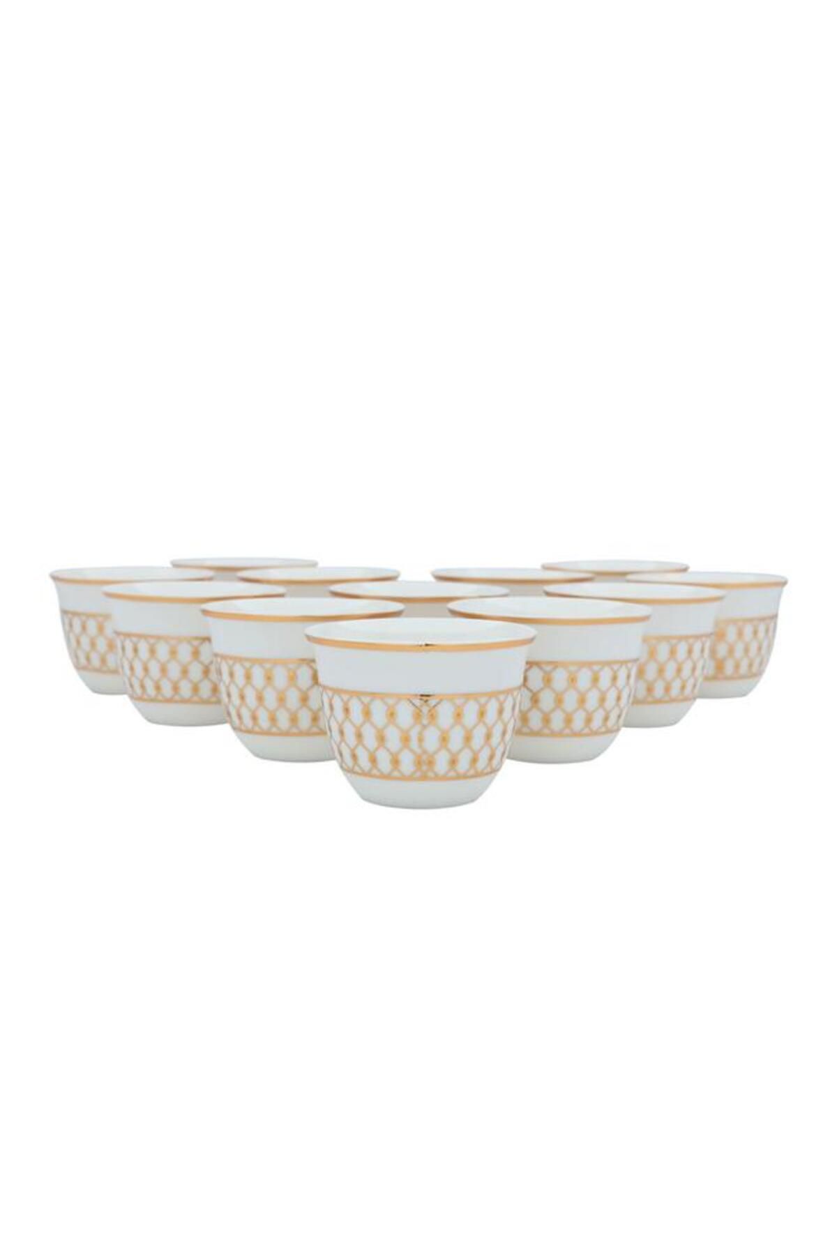 ALSAIF-Porcelain Arabic Coffee Cups Set 12 Pieces Golden Pattern White 2