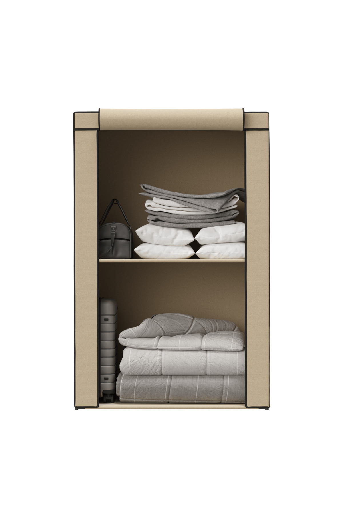 BYMÜHENDİS Çelik Borulu Bej Yorgan Hurcu Bez Dolap Yüklük Gardırop