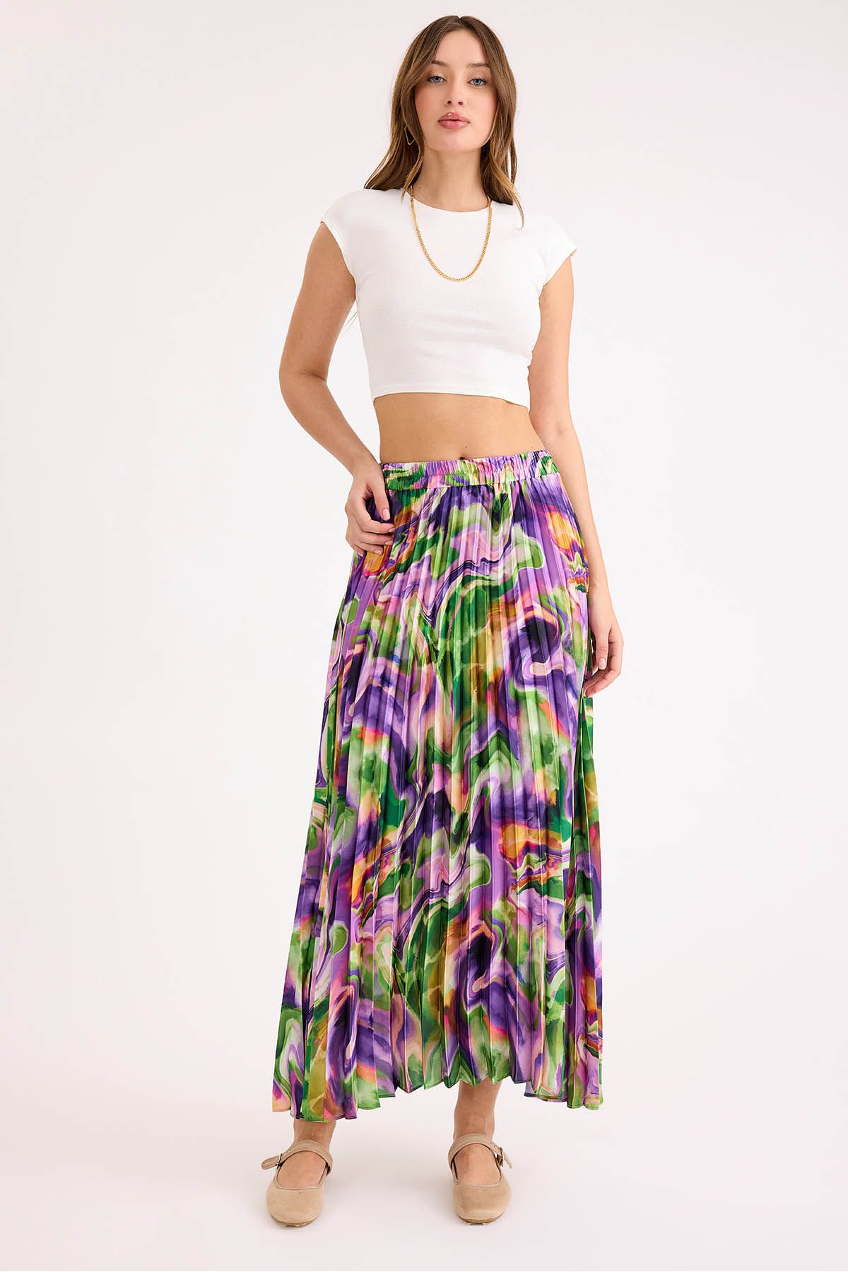 Vitrin-Tie Dye Pattern Pleated Midi Skirt 2