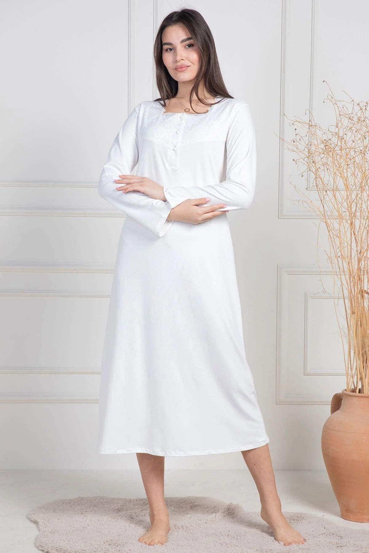 LOHOUSE-Women's Ecru Cotton Maternity Nightgown-Morning Gown Set of 2 3