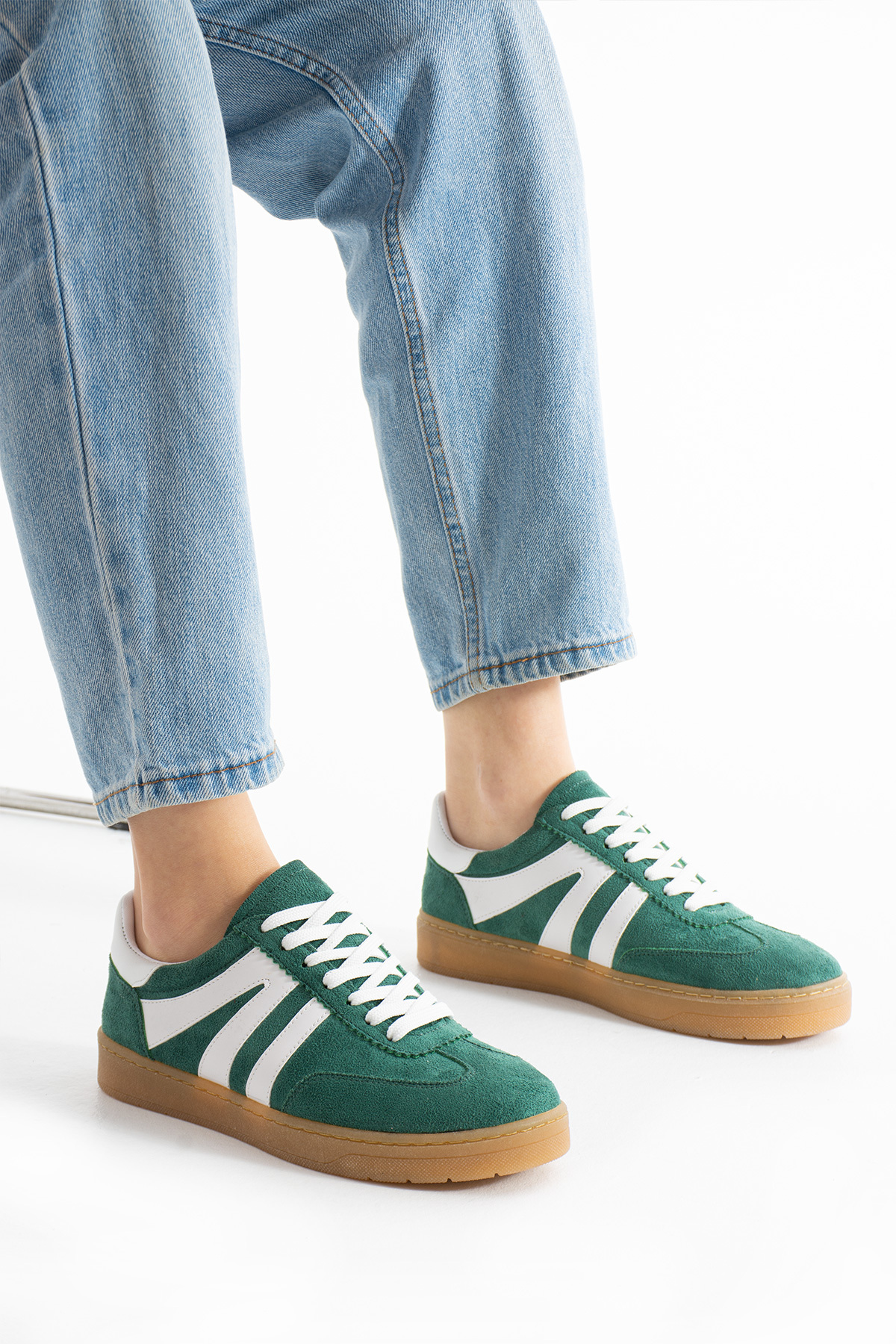 KOTAN  Kadın Sneaker Bağcıklı Rahat Düz Ortopedik Taban Günlük Spor Ayakkabı Yeşil - Görsel 3