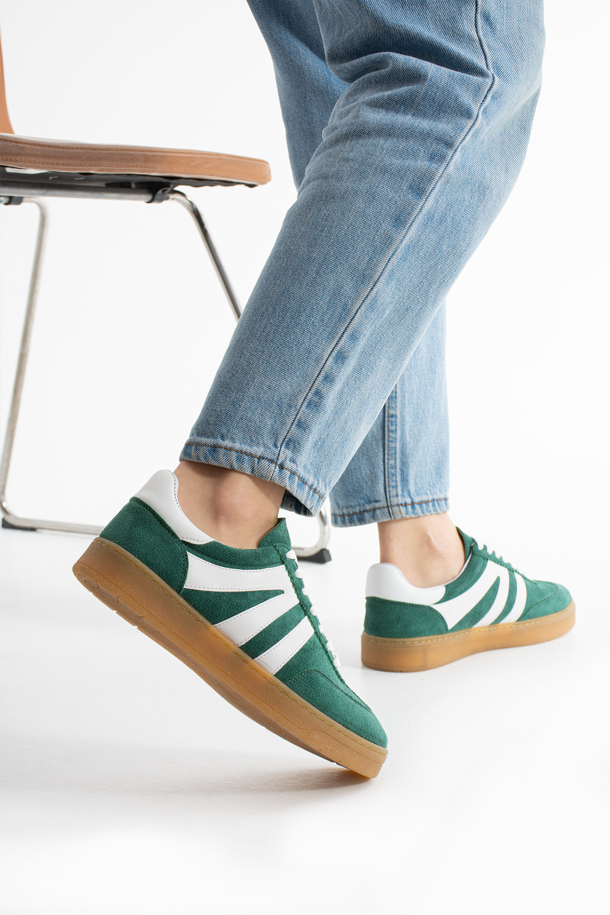 KOTAN  Kadın Sneaker Bağcıklı Rahat Düz Ortopedik Taban Günlük Spor Ayakkabı Yeşil - Görsel 4