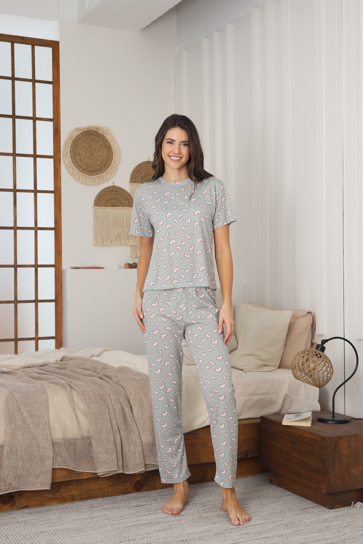 CALİA-Women's Summer Short Sleeve Combed Cotton Single Jersey Fabric Pajamas Set 2