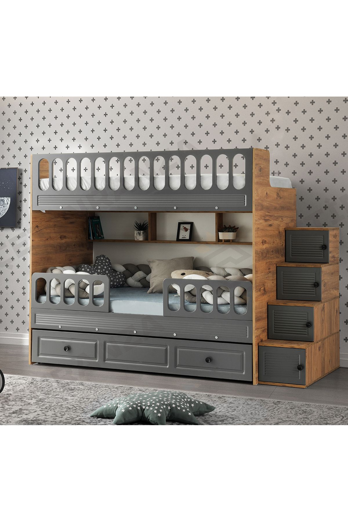 CSM MODULER MOBİLYA Panjur Yavrulu Ranza Çelik Destekli Membran Kaplama %100 MDF