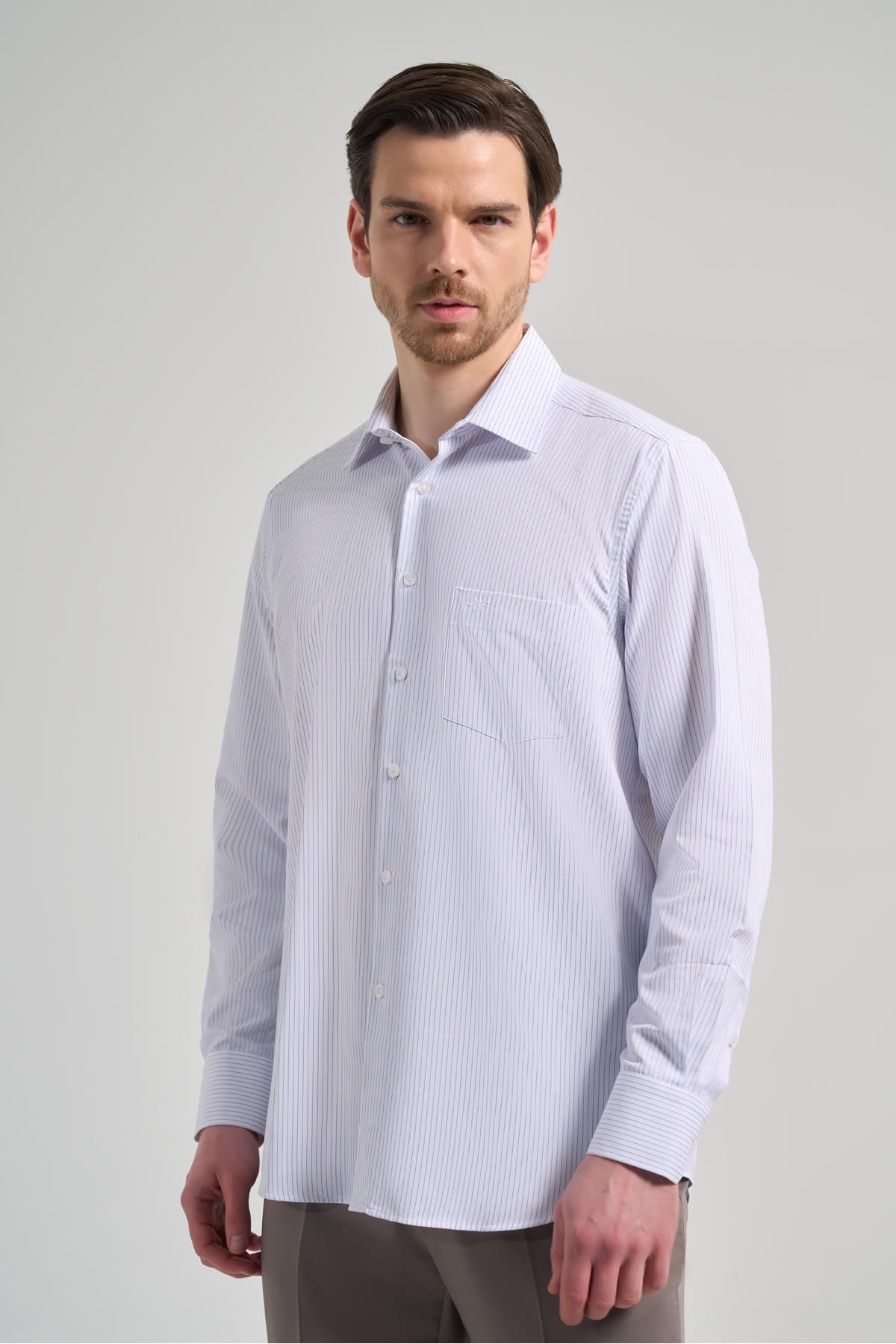 İmza-Cotton Classic Comfort Fit Shirt - Long Sleeve, Stripe Pattern, Cloth Feet, Hard Neck, Pocket 1004250172 2