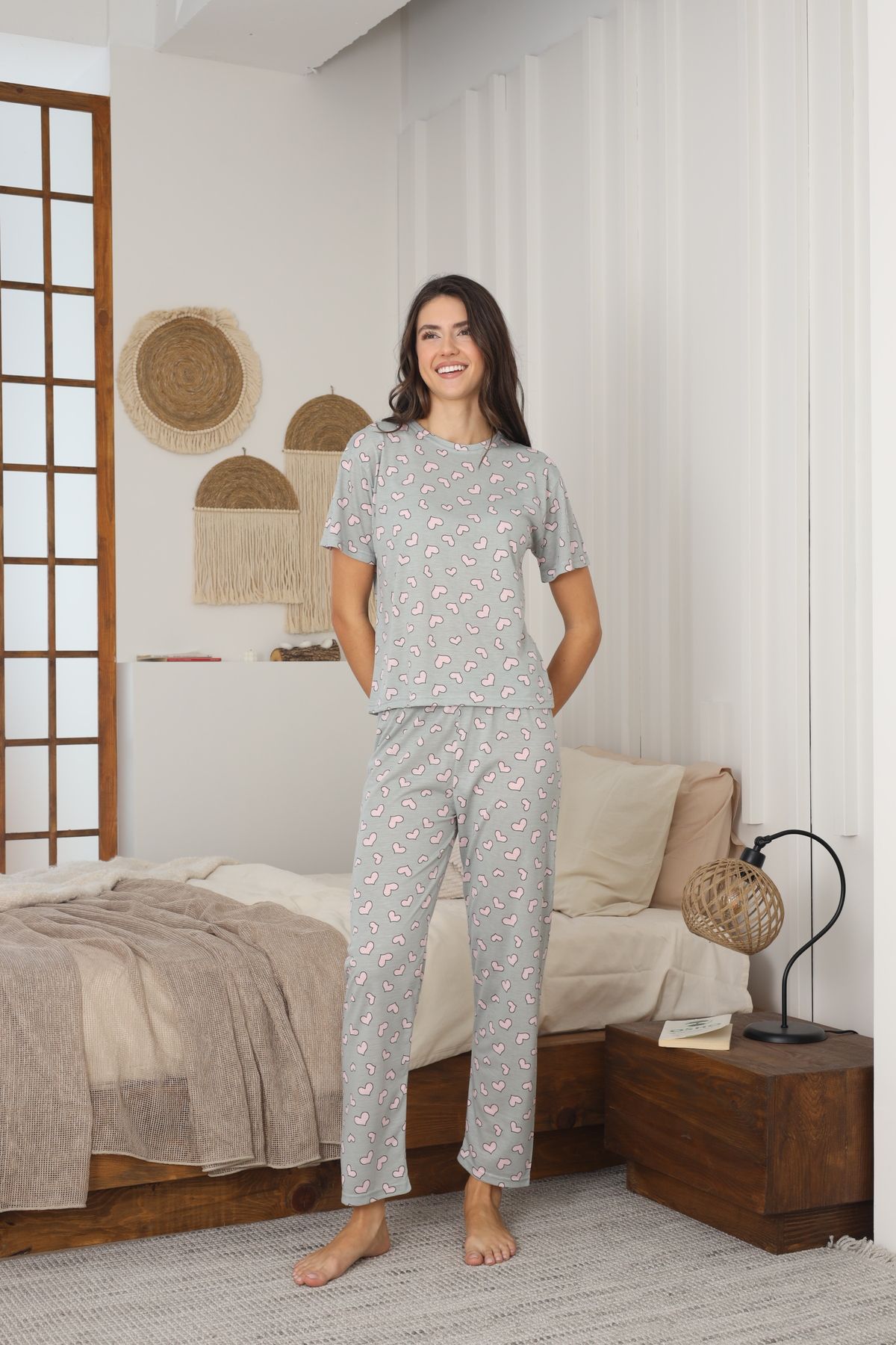 CALİA-Women's Summer Short Sleeve Combed Cotton Single Jersey Fabric Pajamas Set 3