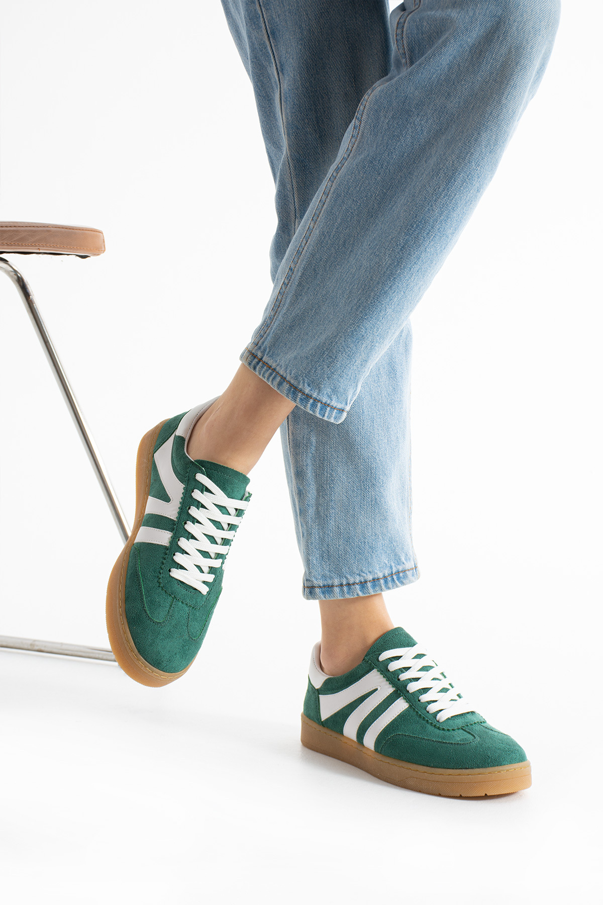 KOTAN  Kadın Sneaker Bağcıklı Rahat Düz Ortopedik Taban Günlük Spor Ayakkabı Yeşil - Görsel 5