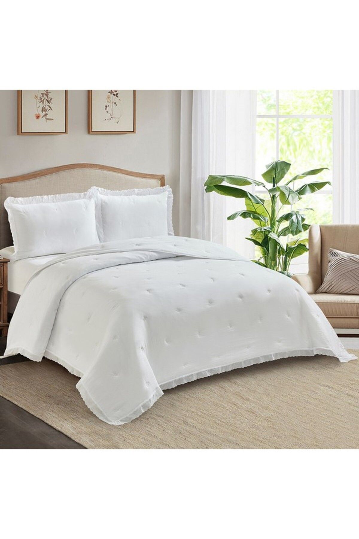 Home Box-White Bliss Hammel 3-Piece Scallop Edge Embroidered King Comforter Set 220x240 cm 1